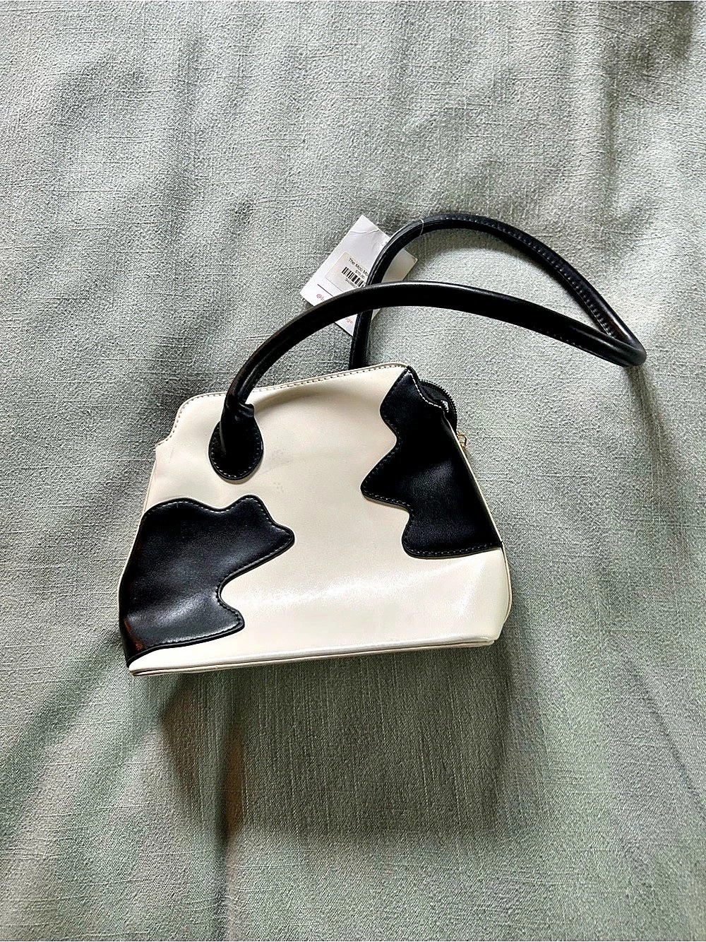 Vintage Cow Print Mini Bowling Bag Color Block Shoulder Bag in White & Black